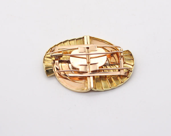 RENE BOIVIN Paris 1935 Belperron Art Deco Convertible Clips-Brooch In 18Kt Gold