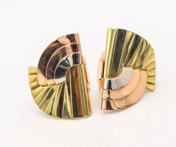 RENE BOIVIN Paris 1935 Belperron Art Deco Convertible Clips-Brooch In 18Kt Gold