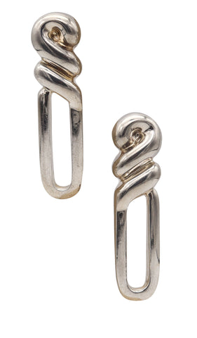 -PATRICIA VON MUSULIN Geometric Dangle Clips-On Earrings In .925 Sterling Silver