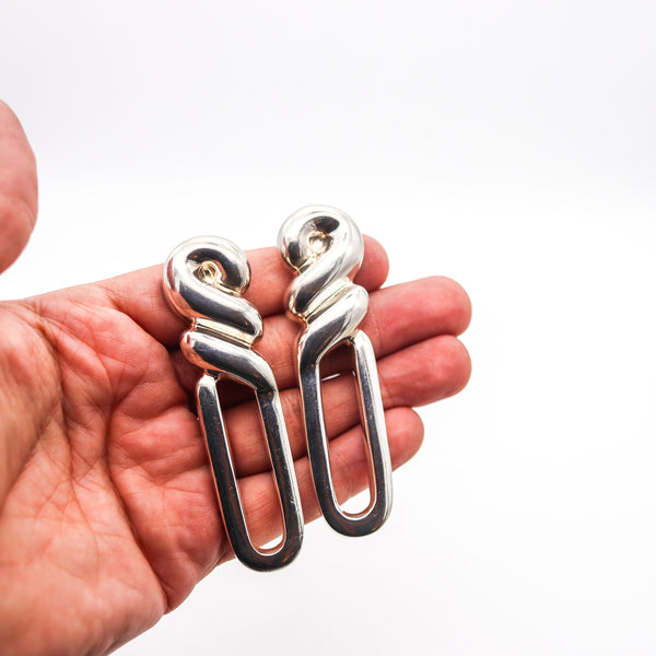 PATRICIA VON MUSULIN Geometric Dangle Clips-On Earrings In .925 Sterling Silver