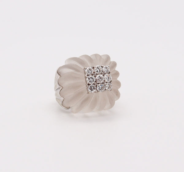 MID CENTURY 1960 Rock Crystal Cocktail Ring In 18Kt Gold With 1.45 Cts Diamonds