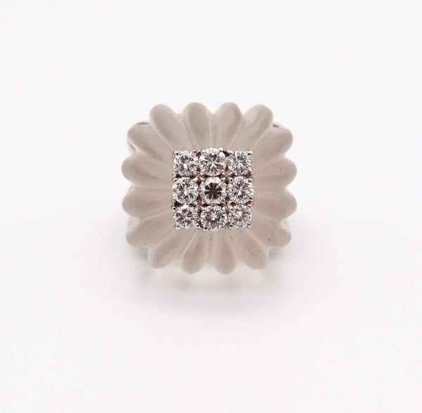 MID CENTURY 1960 Rock Crystal Cocktail Ring In 18Kt Gold With 1.45 Cts Diamonds