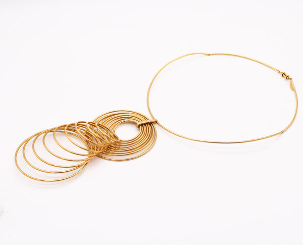 YAACOV AGAM 1970 Paris Kinetic Op-Art Sculptural Necklace In 18Kt Yellow Gold