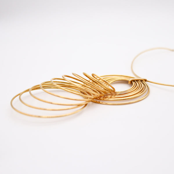 YAACOV AGAM 1970 Paris Kinetic Op-Art Sculptural Necklace In 18Kt Yellow Gold