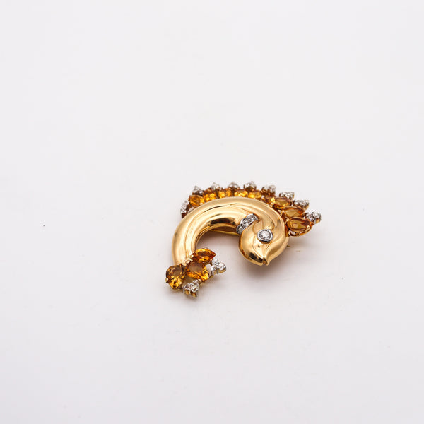 -Austria 1930 Art Deco Fish Brooch In 18Kt Gold With 33.28 Ctw Diamonds & Citrines
