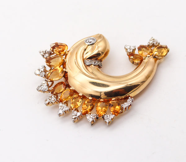 -Austria 1930 Art Deco Fish Brooch In 18Kt Gold With 33.28 Ctw Diamonds & Citrines