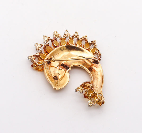 -Austria 1930 Art Deco Fish Brooch In 18Kt Gold With 33.28 Ctw Diamonds & Citrines