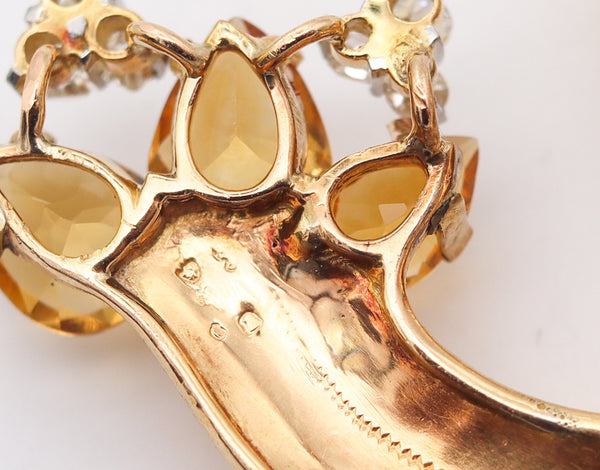 -Austria 1930 Art Deco Fish Brooch In 18Kt Gold With 33.28 Ctw Diamonds & Citrines