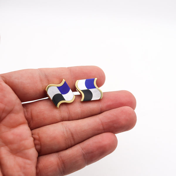 TIFFANY & CO. 1980 Angela Cummings Cufflinks In 18Kt Gold with Gemstones