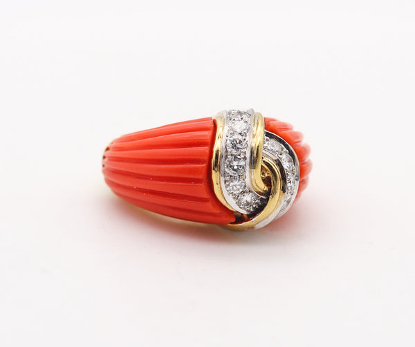 -Italian 1970 Modernist Cocktail Ring In 18Kt Gold With 21.60 Ctw In Diamonds Coral