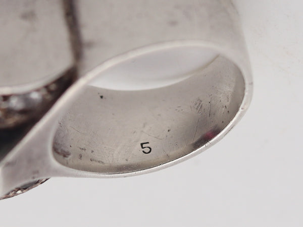 -French Art Deco 1930 Cocktail Ring In Sterling Silver With Synthetic Rubies