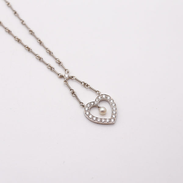 TIFFANY & CO. Open Heart Necklace Chain In Platinum With VS Diamonds & Pearl