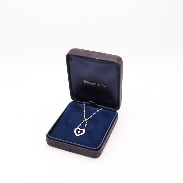TIFFANY & CO. Open Heart Necklace Chain In Platinum With VS Diamonds & Pearl
