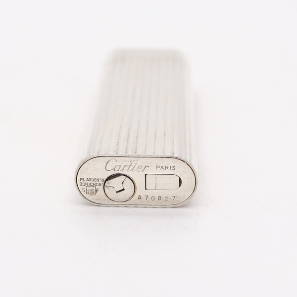 CARTIER 1970 Paris Linear-Oval Pocket Butane Gas Lighter In Plaqué d'Argent