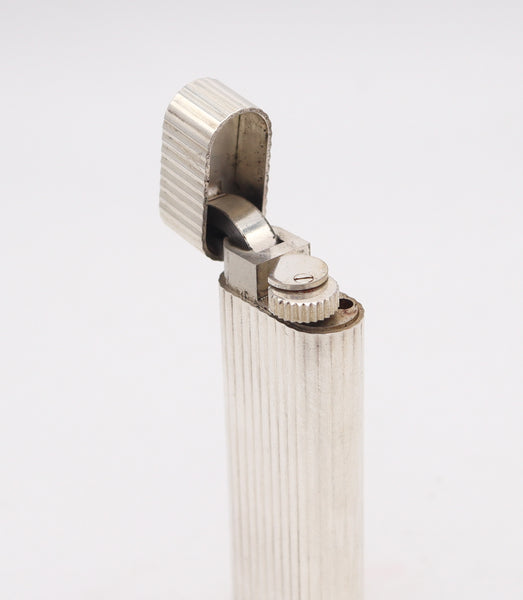 CARTIER 1970 Paris Linear-Oval Pocket Butane Gas Lighter In Plaqué d'Argent