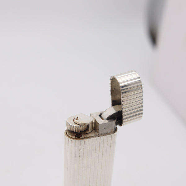 CARTIER 1970 Paris Linear-Oval Pocket Butane Gas Lighter In Plaqué d'Argent