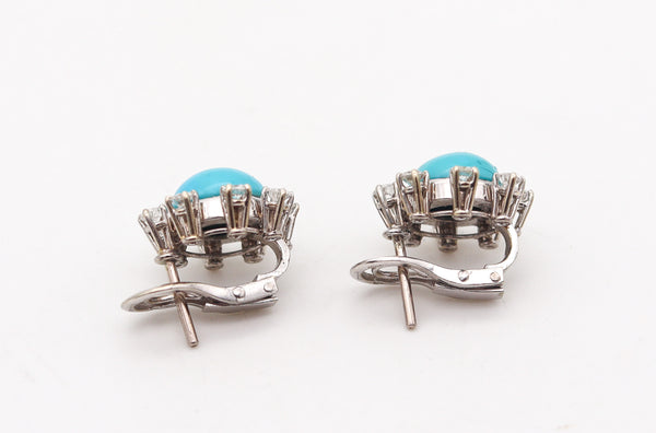 -French 1960 Modernist Earrings In 18Kt Gold With 12.98 Ctw In Diamonds & Turquoises