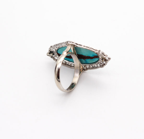 EDWARDIAN 1905 Cocktail Ring In Platinum With 14.16 Ctw Turquoise & Diamonds