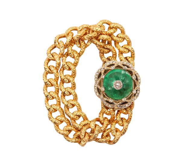 EUROPEAN 1860 Victorian Bracelet In 16Kt Gold With 33.10 Ctw Emerald & Diamonds
