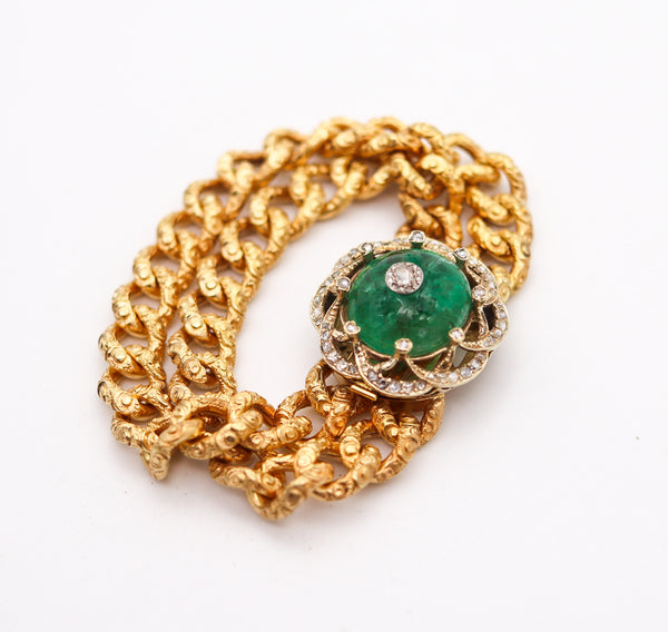 EUROPEAN 1860 Victorian Bracelet In 16Kt Gold With 33.10 Ctw Emerald & Diamonds