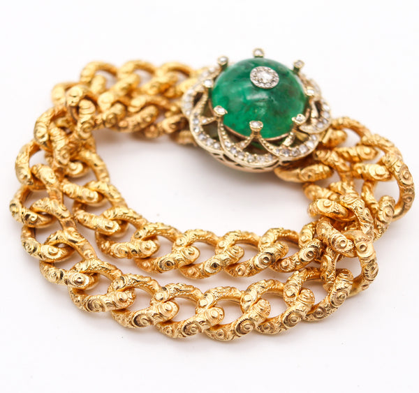 EUROPEAN 1860 Victorian Bracelet In 16Kt Gold With 33.10 Ctw Emerald & Diamonds