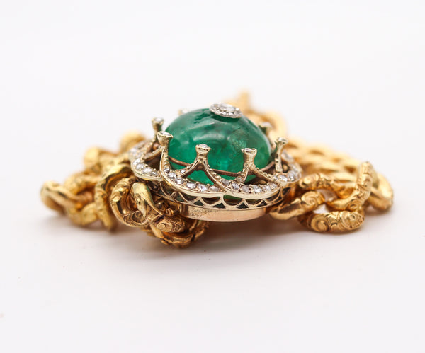 EUROPEAN 1860 Victorian Bracelet In 16Kt Gold With 33.10 Ctw Emerald & Diamonds