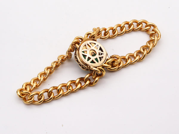 EUROPEAN 1860 Victorian Bracelet In 16Kt Gold With 33.10 Ctw Emerald & Diamonds
