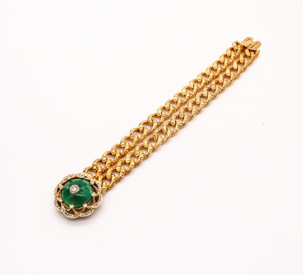 EUROPEAN 1860 Victorian Bracelet In 16Kt Gold With 33.10 Ctw Emerald & Diamonds
