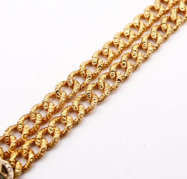 EUROPEAN 1860 Victorian Bracelet In 16Kt Gold With 33.10 Ctw Emerald & Diamonds