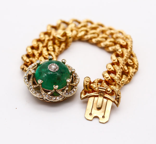 EUROPEAN 1860 Victorian Bracelet In 16Kt Gold With 33.10 Ctw Emerald & Diamonds