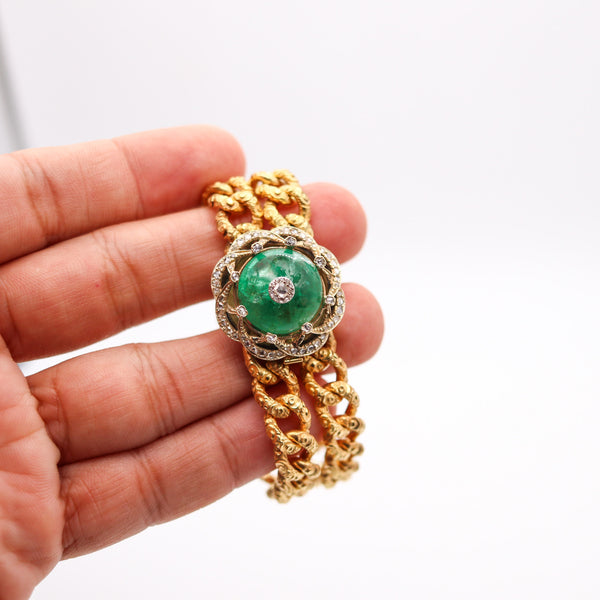 EUROPEAN 1860 Victorian Bracelet In 16Kt Gold With 33.10 Ctw Emerald & Diamonds