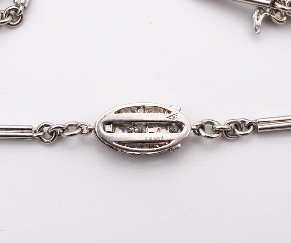 ART DECO 1925 Five Dogs Charms Bracelet In Platinum With 4.03 Ctw Diamonds