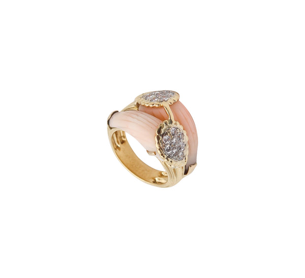 -Van Cleef & Arpels 1970 Paris Double Corals Ring In 18Kt Gold With VS Diamonds
