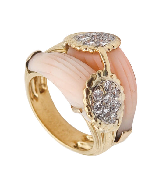 -Van Cleef & Arpels 1970 Paris Double Corals Ring In 18Kt Gold With VS Diamonds