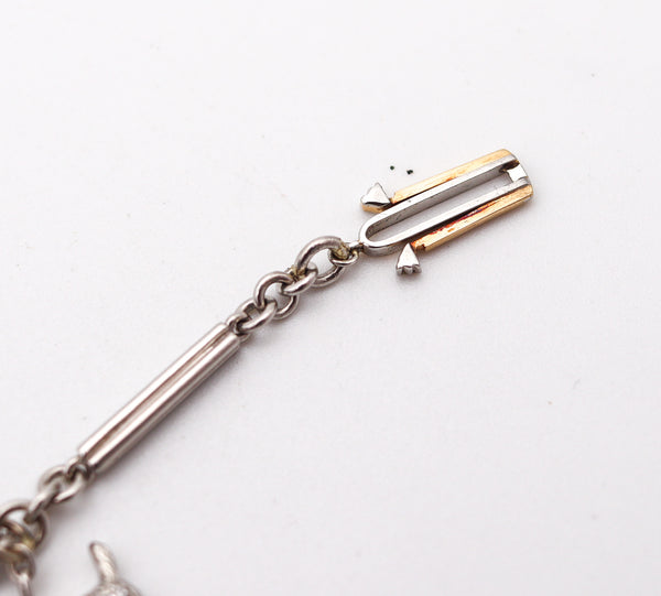 ART DECO 1925 Five Dogs Charms Bracelet In Platinum With 4.03 Ctw Diamonds