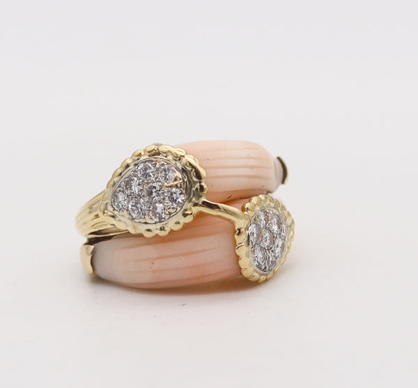 -Van Cleef & Arpels 1970 Paris Double Corals Ring In 18Kt Gold With VS Diamonds