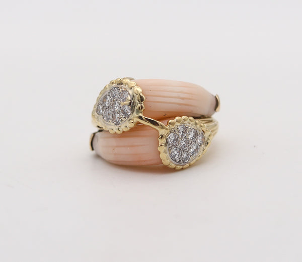 -Van Cleef & Arpels 1970 Paris Double Corals Ring In 18Kt Gold With VS Diamonds