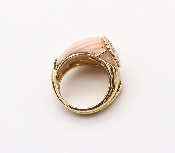 -Van Cleef & Arpels 1970 Paris Double Corals Ring In 18Kt Gold With VS Diamonds