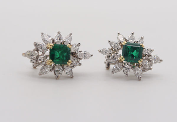 CLASSIC Cluster Earrings In 18Kt Gold With 7.92 Carats In Diamonds & Emeralds