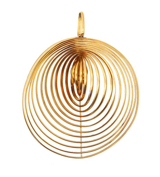 -Op-Art 1970 Modernist Pendant With Concentric Circles In Solid 18Kt Yellow Gold