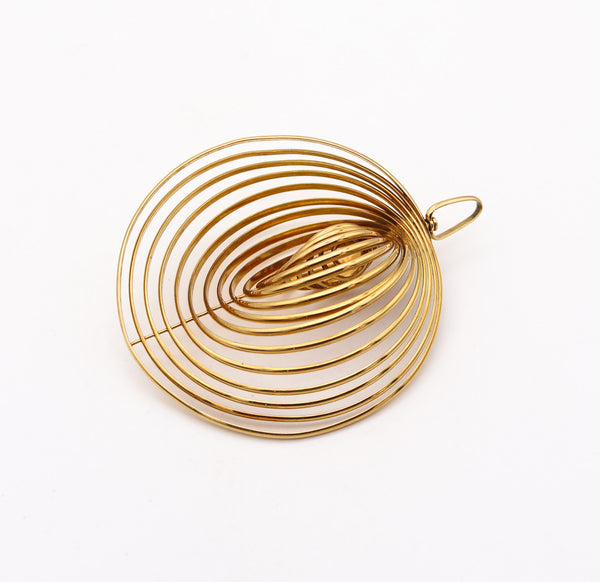 -Op-Art 1970 Modernist Pendant With Concentric Circles In Solid 18Kt Yellow Gold