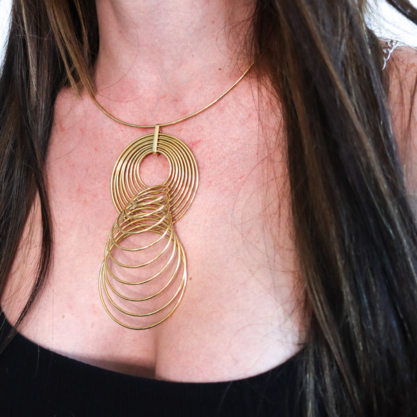 YAACOV AGAM 1970 Paris Kinetic Op-Art Sculptural Necklace In 18Kt Yellow Gold
