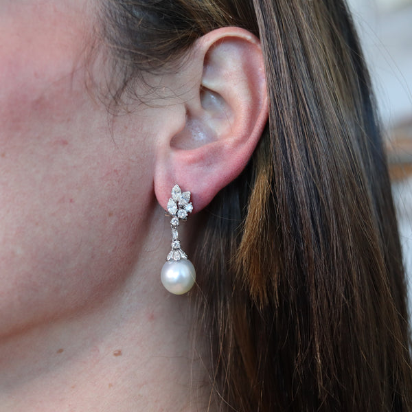 MIKIMOTO Classic Pair Of Convertible Pearls Earrings 18Kt Gold With 2.08 Ctw Diamonds