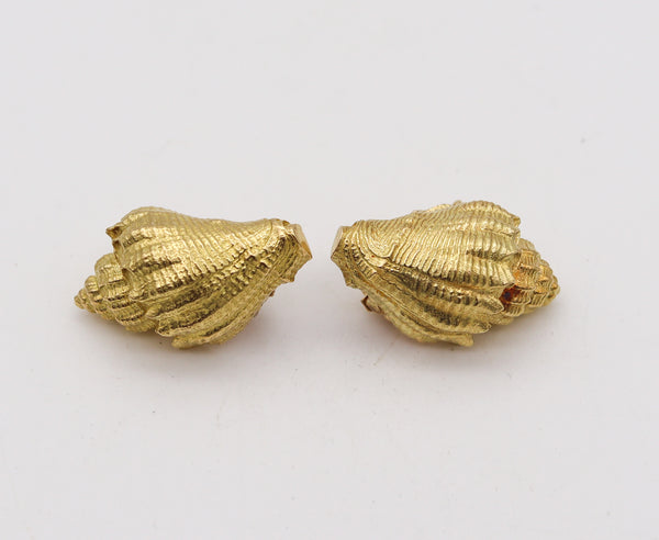 -Tiffany & Co. 1970 George Schuler Seashells Clips Earrings In 18Kt Yellow Gold