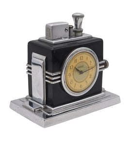 -Ronson 1936 Maltese Art Deco Machine Age Black Clock Touch Tip Lighter