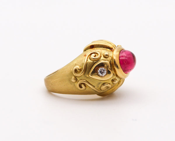 SEIDENGANG Etruscan Ring 18Kt Yellow Gold With 2.18 Ctw Diamonds & Tourmaline