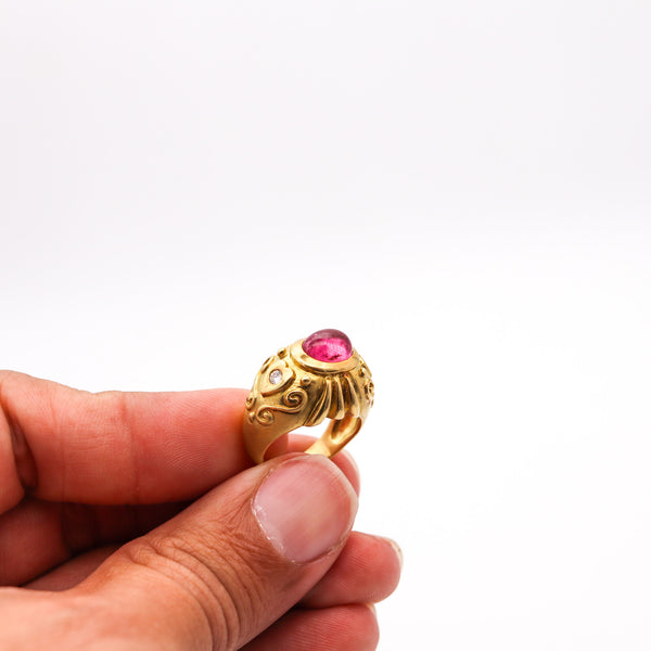 SEIDENGANG Etruscan Ring 18Kt Yellow Gold With 2.18 Ctw Diamonds & Tourmaline