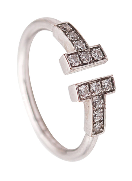 TIFFANY & CO. Double T Wire Ring In 18Kt White Gold With 12 VS Diamonds