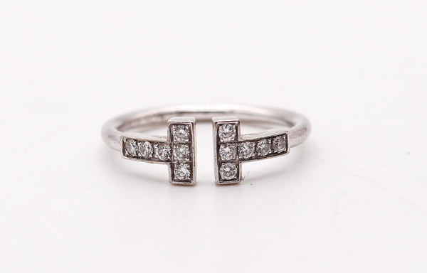 TIFFANY & CO. Double T Wire Ring In 18Kt White Gold With 12 VS Diamonds
