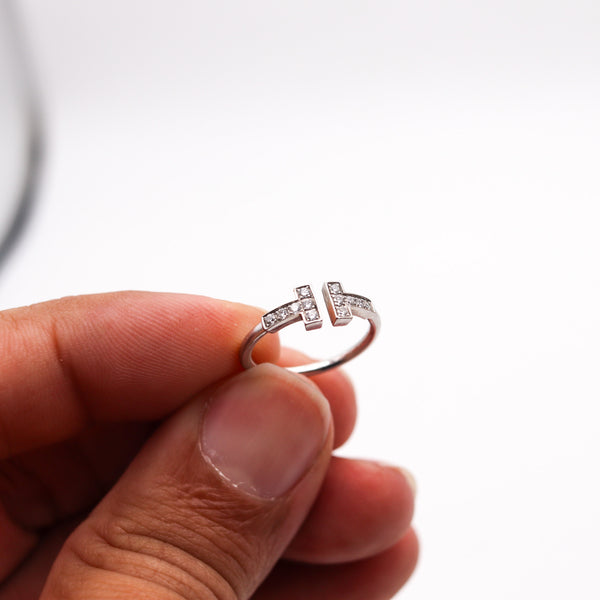 TIFFANY & CO. Double T Wire Ring In 18Kt White Gold With 12 VS Diamonds
